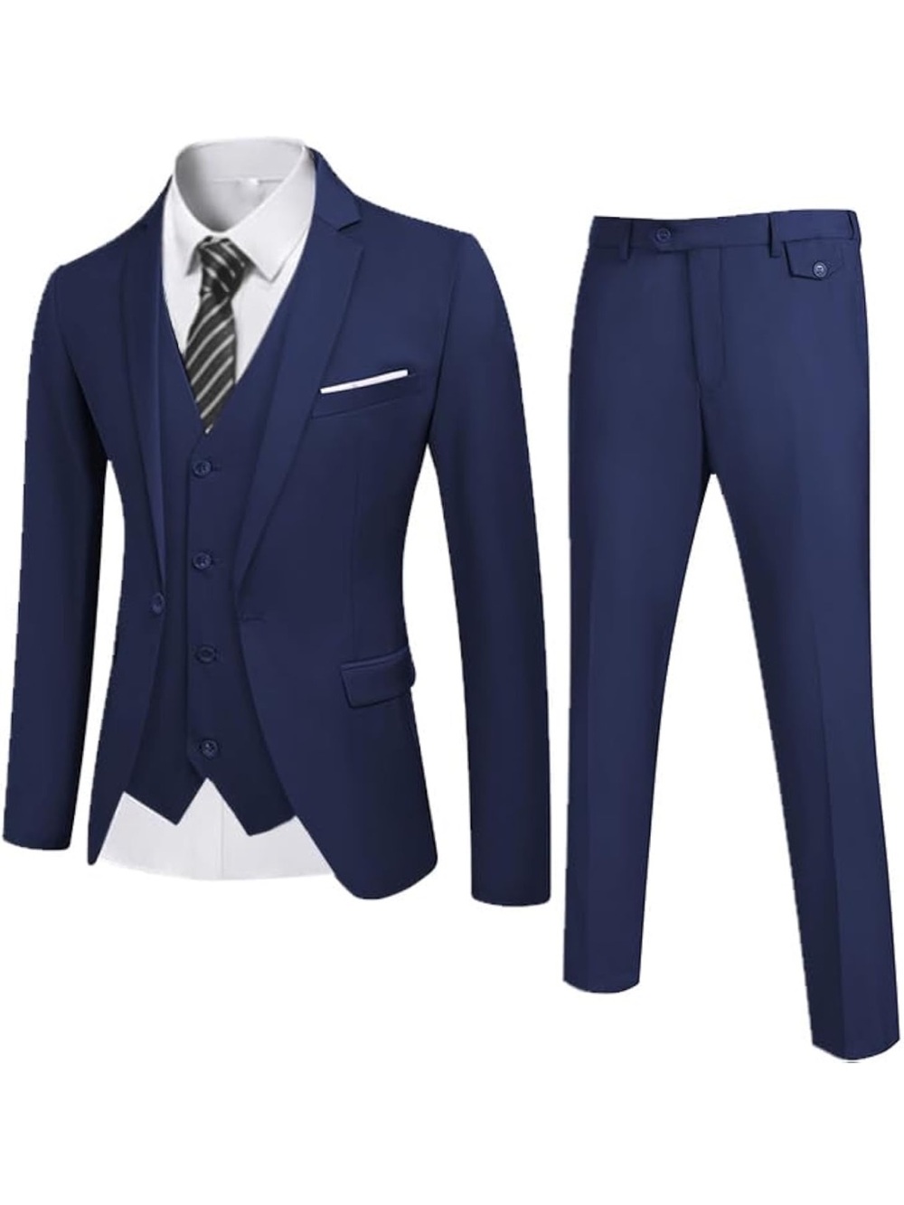 NWT Men's Classic Navy 3-Piece Suit  Formal Blazer Vest & Trousers